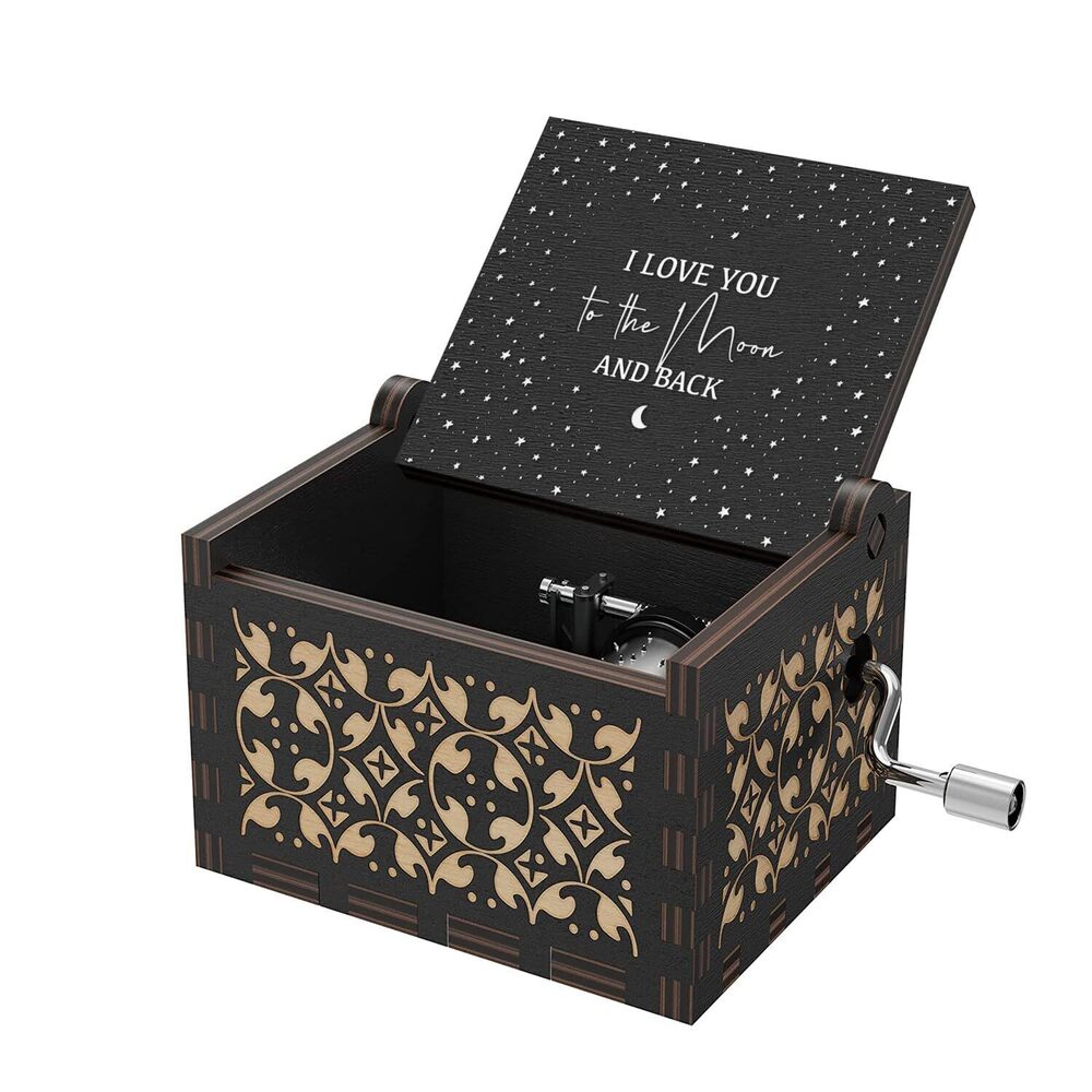 7184 I Love You to The Moon and Back Music Box Hand Crank Wooden Musical